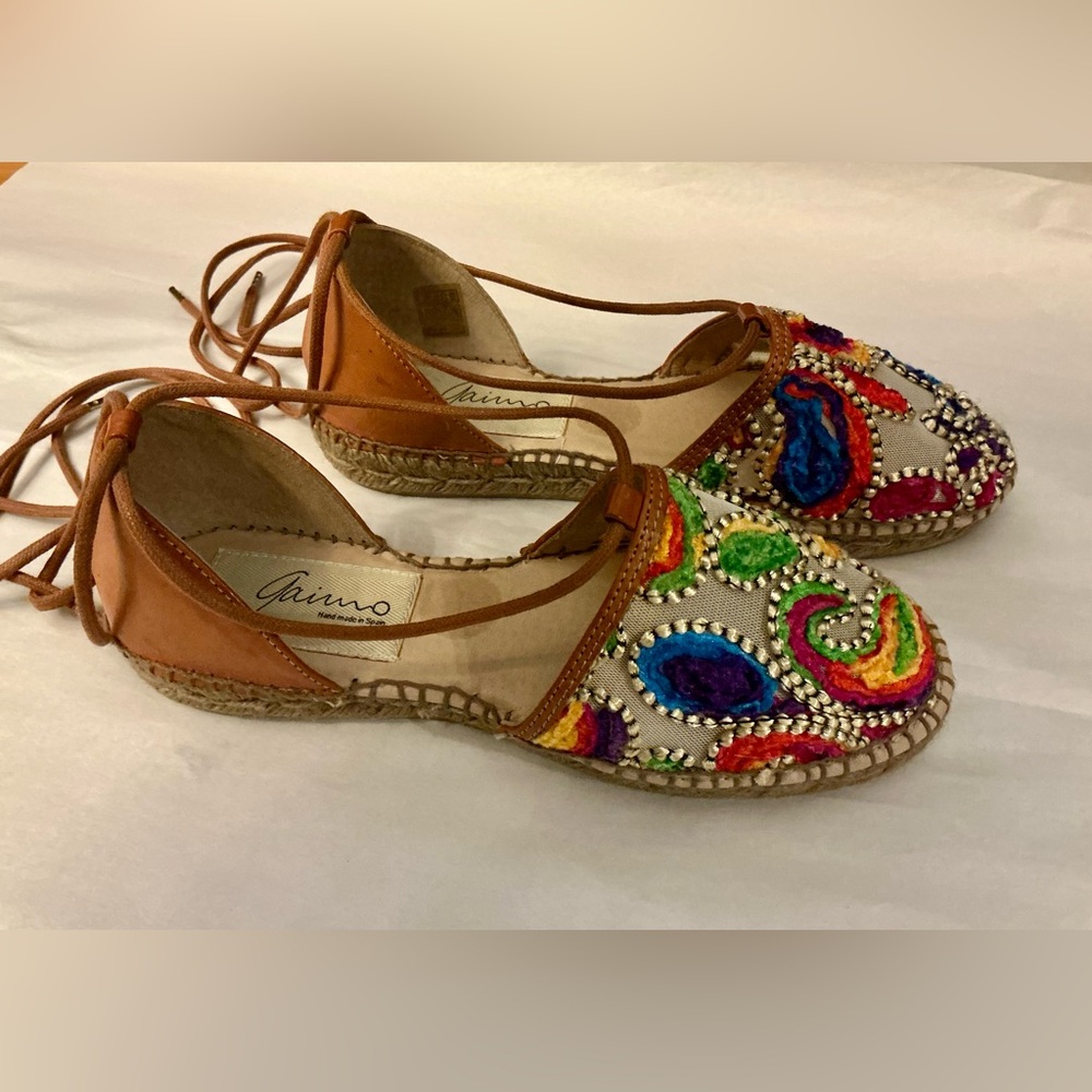 Gaimo Colorful Paisley Embroidered Espadrille Strappy Ankle Tie Sandal Woman 37